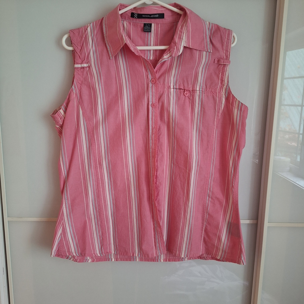 Pink Striped Sleeveless Blouse